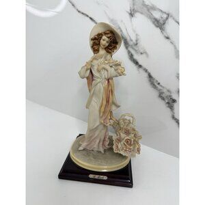 VTG Capodimonte Bruno Merli Figurine Girl W/Basket Of Flowers Signed 10” Rare
